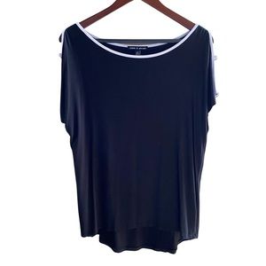 CABLE & GAUGE Black White Blouse Cold Shoulder Large